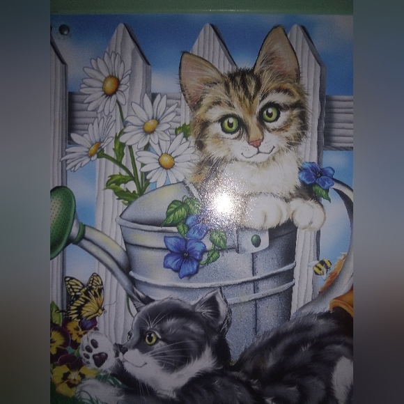 Vintage Playful Kitten Cat Flowers Lap Tray Signed Ross Avidon - Picture 3 of 7